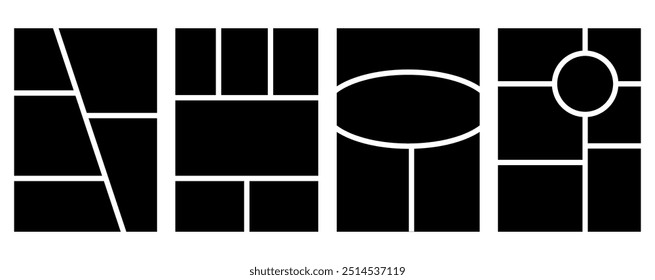 Conjunto de molduras geométricas de foto minimalistas de modelos. Placa de humor ou layout de imagem da foto. Design geométrico moderno simples. Ilustração vetorial