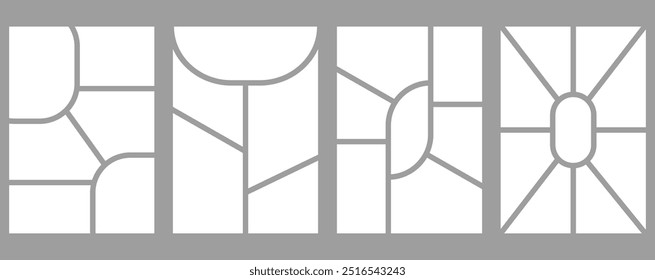 Set of templates minimalistic geometric photo frames. Mood board or photo image layout. Simple trendy geometric design. Vector illustration