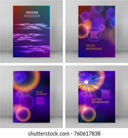 Set Templates for multipurpose presentation. Easy editable vector EPS10 layout. Design brochure advertising, blurred effect on purple blue background event party flyer, business card, web site element