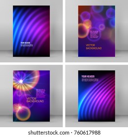 Set Templates for multipurpose presentation. Easy editable vector EPS10 layout. Design brochure advertising, blurred effect on purple blue background event party flyer, business card, web site element