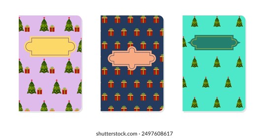 A set of templates for notepad cover design. New Year design. Vector graphics 