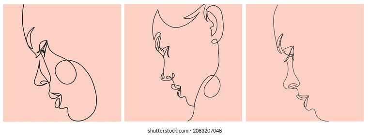 Set templates with One line woman portrait. Hand drawn abstract face.  Minimal art. Trendy style. 