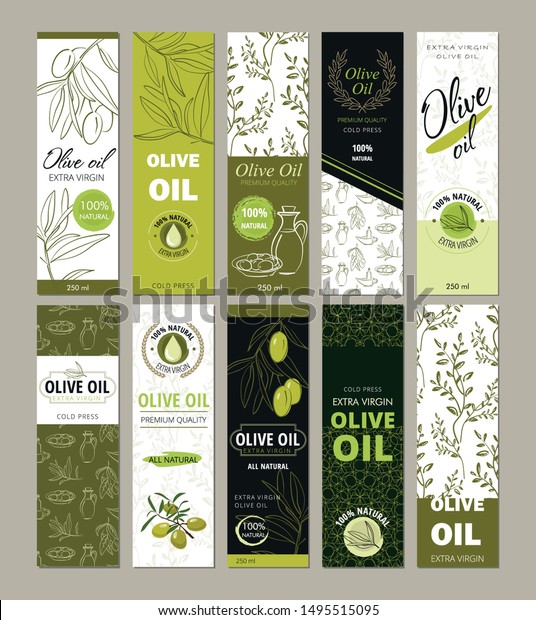 Set of templates packaging for olive oil\
bottles.  Vector\
illustration