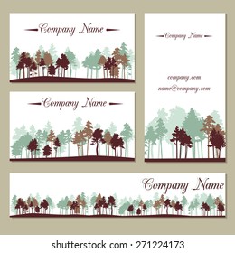 set of templates with pine trees, Business cards design