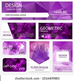Set templates polygonal purple background layout banners flyers gift card and business cards vector illustration. Corporate Identity of the company for advertising and printing.