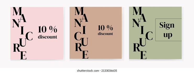 set templates of a post post in social networks manicure 10 percent discount vector illustration eps 10