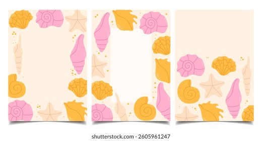 Set of templates, postcards with hand-drawn seashells