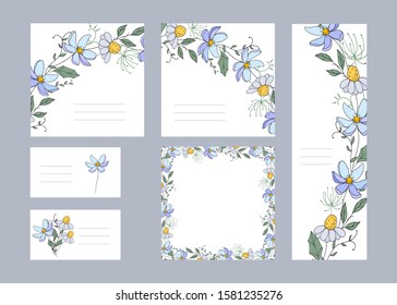 
Set of templates for postcards with wildflowers.