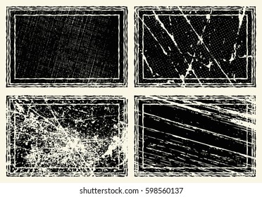 Set of templates of rectangle retro vintage grunge frames for greetings, promotion and price. Vector elements with scratched effect  for posters, sites, web, shops, websites, labels, design.