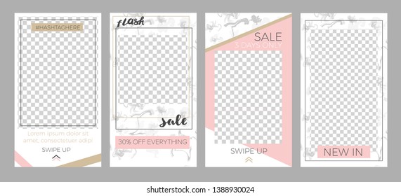 Set of templates for social media stories with place for photo and text. 