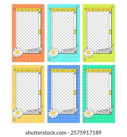 Set of templates for social media story frames concept lofi retro futuristic vaporwave. Full color design vector illustration