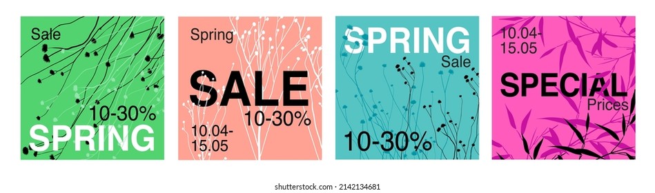 A set of templates for social networks. Design layout for spring sale. Floral template for beauty salons, spa, shops. Vector illustration