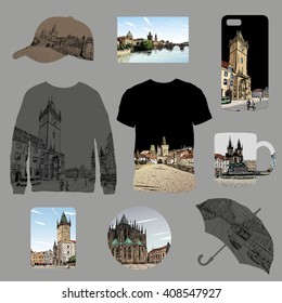 Set of templates for souvenirs Prague. Czech Republic