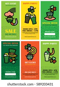 Set of templates for St. Patrick's Day. Vector illustration with Irish symbols for design flyers, coupons, flyers, tickets, banners.