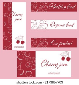 Conjunto de plantillas para pegatinas, tarjetas, empaque para productos de cereza.