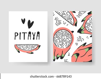 Set of templates for summer cards. Hand drawn vector patterns brochures with ice cream and fruits. Actual artistic design