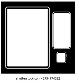 Set of templates tablet, smartphone, watch on a black background. Vector illustration. Elements for design and decoration.