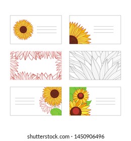 Set of templates for tags and business cards. Autumn motif with sunflowers. Hand-drawn illustration. Vector.

