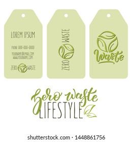 Set of  templates of tags with logo design - zero waste concept, recycle and reuse, reduce - ecological lifestyle. EPS 10.