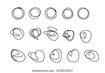 A set of templates for the title heading. Hand drawn circle line. Isolated vector elements.