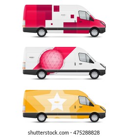 Set of templates for transport. Mockup white bus. Branding for advertising and corporate identity.