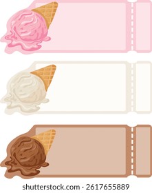 set of templates of various colors with ice cream cones in a waffle cone with different flavors