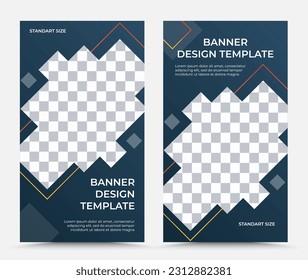 Set templates of vector banners in orange on blue-gray