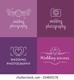 Set of templates vector logos for wedding photography. Contour graphic. 