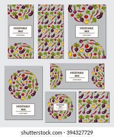 Set of templates with vegetable pattern. Vector illustration.