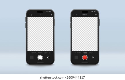 Set of templates for video and photo modes of smartphone camera app, vector illustration