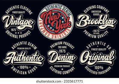 Set of templates for vintage badges with calligraphic inscriptions. for sticker design. Color vector illustration.