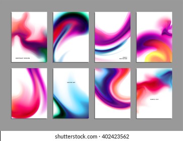 Set of Templates with Watercolor Splashes. Holi Paint Texture. Abstract Bright Colorful Banners Collection. Rainbow Colored Cards Design