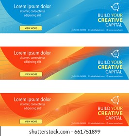 A set of templates web banners for your website with abstract rays and figures. Orange and blue color. Vector illustration.
