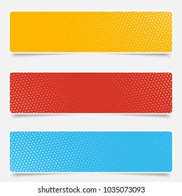 Set of templates for web halftone banners with dots on background. Vector illustration.
