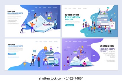 Set of templates web page design. People with books. Education, online education, e-learning modern flat design concept. Web page design for website and mobile website. Vector illustration.