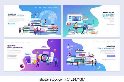 Set of templates web page design. People with books. Education, online education, e-learning modern flat design concept. Web page design for website and mobile website. Vector illustration.