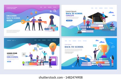 Set of templates web page design. People with books. Education, online education,  back to school modern flat design concept. Web page design for website and mobile website. Vector illustration.