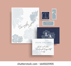 Conjunto de plantillas para fondos de boda, tarjetas de felicitación, diseño de volante.  Estilo minimalista. Flores de amapola delgadas, dibujo de una línea. 
