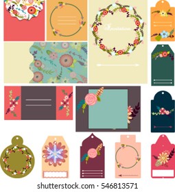 Set of templates for wedding invitations, cards,labels, tags with floral decorative elements
