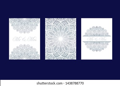 Set of templates wedding invitations with mandala. Floral mandala pattern and ornaments. Asian, Arab, Indian, ottoman motifs.