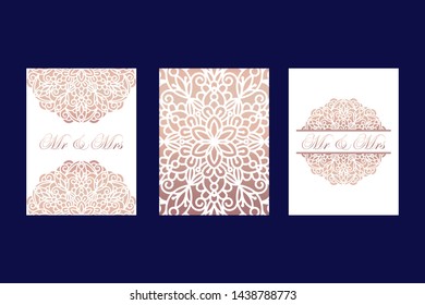 Set of templates wedding invitations with mandala. Floral mandala pattern and ornaments. Asian, Arab, Indian, ottoman motifs.