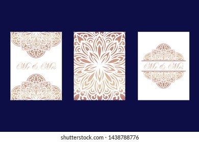Set of templates wedding invitations with mandala. Floral mandala pattern and ornaments. Asian, Arab, Indian, ottoman motifs.