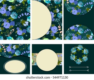 Set of templates for wedding invitations,cards,tags,labels with floral elements