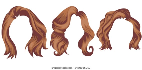 set of templates for women's medium hair in light blonde tones, for characters, various designs