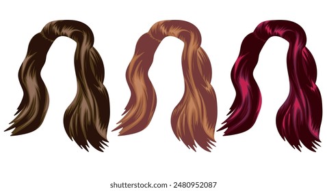 conjunto de Plantillas para el cabello de mujer de longitud Mediana con flequillo lateral en diferentes colores, a saber, marrón, rubio claro y rojo, para personajes, varios diseños