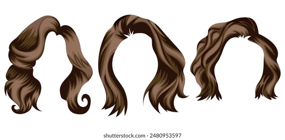 set of templates of women's short hair length in light brown tones, for characters, various designs