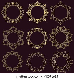 Set of templates for your design. Logos and monograms of fine calligraphic lines. Frame and cover in a luxurious style. The brand name, the restaurant, salon, and more. Place for your text.