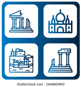 Set of temple icons. Such as Ruins, Taj mahal, Floating market, Parthenon , temple icons