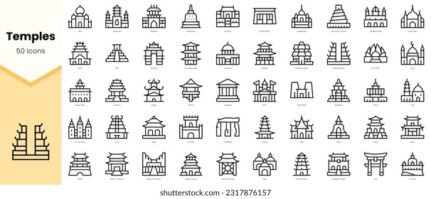 Set of temples Icons. Simple line art style icons pack. Vector illustration