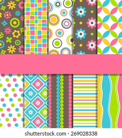 Set of ten 10 seamless bright fun abstract patterns